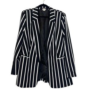 Venus Striped Notched Collar Long Sleeve Blazer Jacket Black & White Size 14